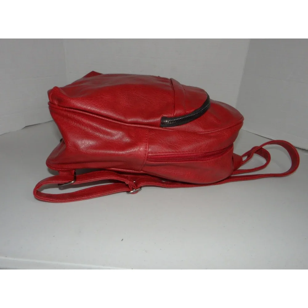 Red Faux Leather Mini Backpack Pebbled Dome Bag Adjustable Straps 4131